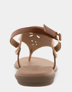 Comfortable Women's Laser Cut Slingback Thong Sandal in Doe Faux Leather Faux Suede