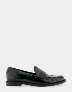 Comfortable Women's Lightweight Flexible Tailored Weejun Loafer in Black Crinkled Patent Faux Leather Patent Faux Leather