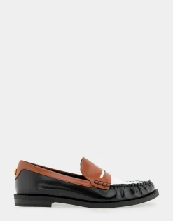 Comfortable Women's Lightweight Flexible Tailored Weejun Loafer in Black Combo Faux Leather Faux Leather