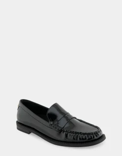 Comfortable Women's Lightweight Flexible Tailored Weejun Loafer in Black Crinkled Patent Faux Leather Patent Faux Leather