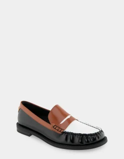 Comfortable Women's Lightweight Flexible Tailored Weejun Loafer in Black Combo Faux Leather Faux Leather