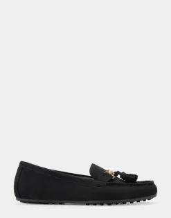 Comfortable Women's Loafer in Black Faux Suede.