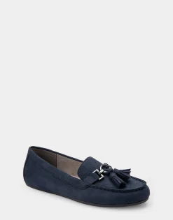 Comfortable Women's Loafer in Navy Faux Suede.