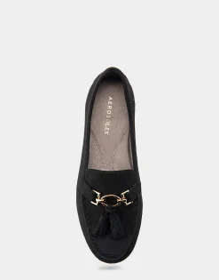 Comfortable Women's Loafer in Black Faux Suede.