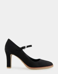 Comfortable Women's Mary Jane Stiletto Crepe Sole Pump in Black Suede