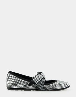 Comfortable Women's Mary Jane Flat in Black Satin Crystal