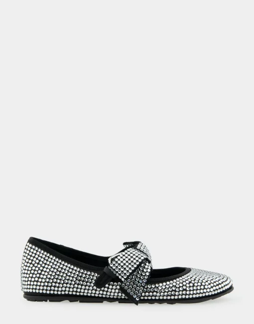 Comfortable Women's Mary Jane Flat in Black Satin Crystal