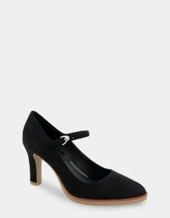 Comfortable Women's Mary Jane Stiletto Crepe Sole Pump in Black Suede