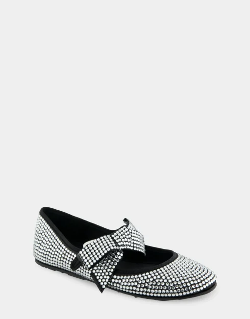 Comfortable Women's Mary Jane Flat in Black Satin Crystal