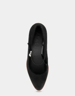 Comfortable Women's Mary Jane Stiletto Crepe Sole Pump in Black Suede