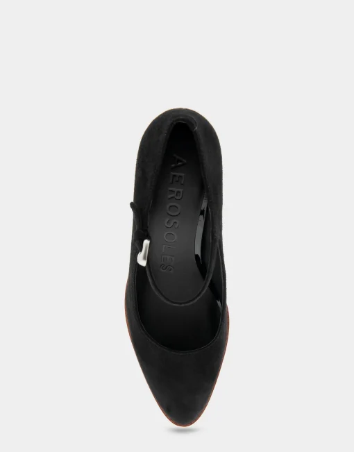 Comfortable Women's Mary Jane Stiletto Crepe Sole Pump in Black Suede