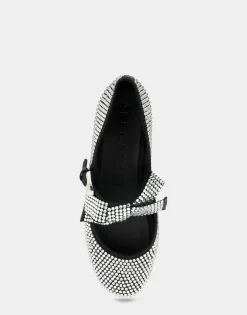 Comfortable Women's Mary Jane Flat in Black Satin Crystal