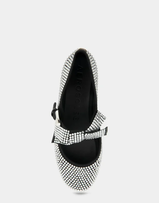 Comfortable Women's Mary Jane Flat in Black Satin Crystal