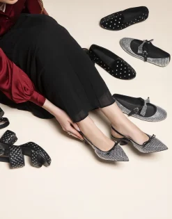 Comfortable Women's Mary Jane Flat in Black Satin Crystal