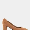 Comfortable Women's Mid Heel Pump in Tan Genuine Suede