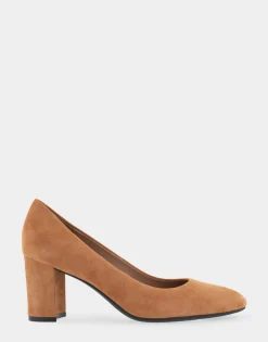 Comfortable Women's Mid Heel Pump in Tan Genuine Suede