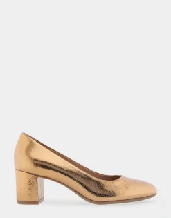 Comfortable Women's Mid Heel Pump in Light Bronze Leather