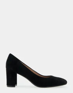 Comfortable Women's Mid Heel Pump in Genuine Black Suede