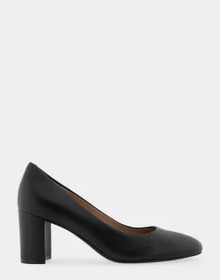 Comfortable Women's Mid Heel Pump in Genuine Black Leather