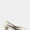 Comfortable Women's Mid Heel Pump in Gold Genuine Leather