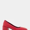 Comfortable Women's Mid Heel Pump in Red Genuine Leather