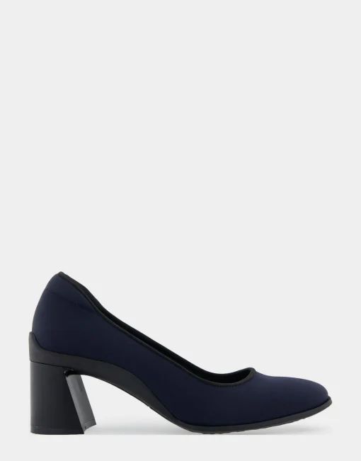 Comfortable Women's Mid Heel Pump in Navy Stretch Gabardine Fabric