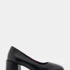 Comfortable Women's Mid Heel Pump in Black Genuine Leather