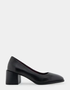 Comfortable Women's Mid Heel Pump in Black Genuine Leather