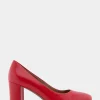 Comfortable Women's Mid Heel Pump in Racing Red Leather