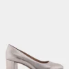 Comfortable Women's Mid Heel Pump in Champagne Genuine Leather