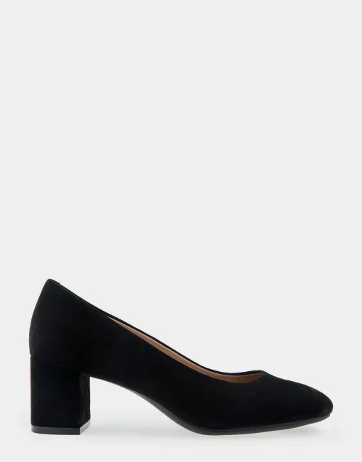 Comfortable Women's Mid Heel Pump in Black Genuine Suede