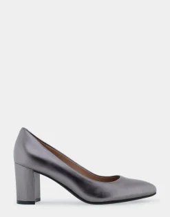 Comfortable Women's Mid Heel Pump in Gunmetal Genuine Leather