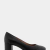 Comfortable Women's Mid Heel Pump in Black Genuine Leather