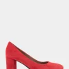 Comfortable Women's Mid Heel Pump in Red Genuine Suede