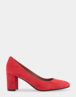 Comfortable Women's Mid Heel Pump in Red Genuine Suede