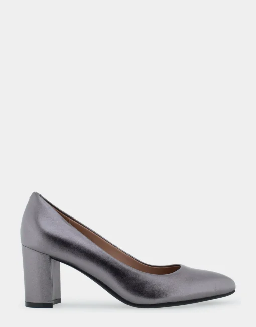 Comfortable Women's Mid Heel Pump in Gunmetal Genuine Leather