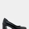 Comfortable Women's Mid Heel Pump in Black Patent Faux Leather