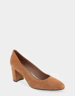 Comfortable Women's Mid Heel Pump in Tan Genuine Suede
