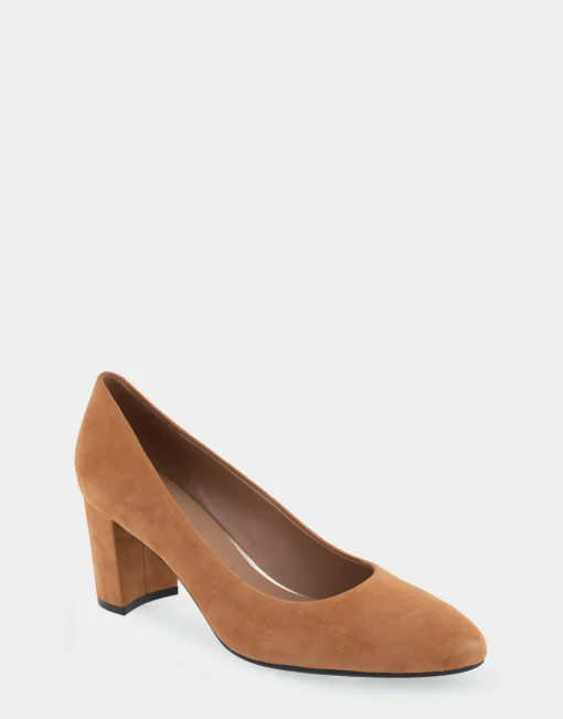 Comfortable Women's Mid Heel Pump in Tan Genuine Suede