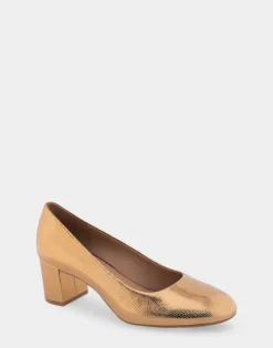 Comfortable Women's Mid Heel Pump in Light Bronze Leather