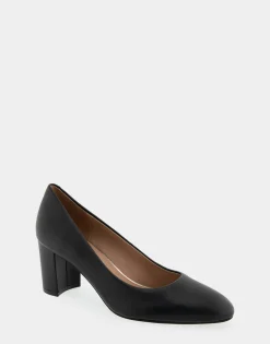 Comfortable Women's Mid Heel Pump in Genuine Black Leather