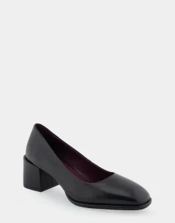 Comfortable Women's Mid Heel Pump in Black Genuine Leather