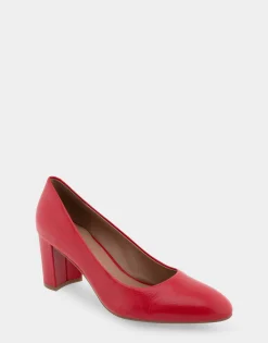 Comfortable Women's Mid Heel Pump in Racing Red Leather
