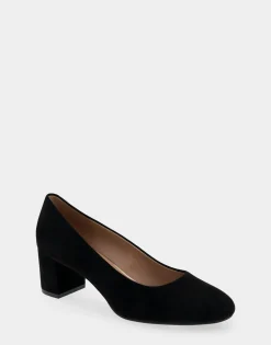Comfortable Women's Mid Heel Pump in Black Genuine Suede