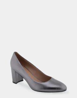 Comfortable Women's Mid Heel Pump in Gunmetal Genuine Leather