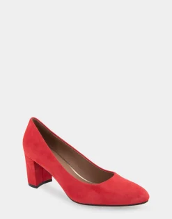 Comfortable Women's Mid Heel Pump in Red Genuine Suede