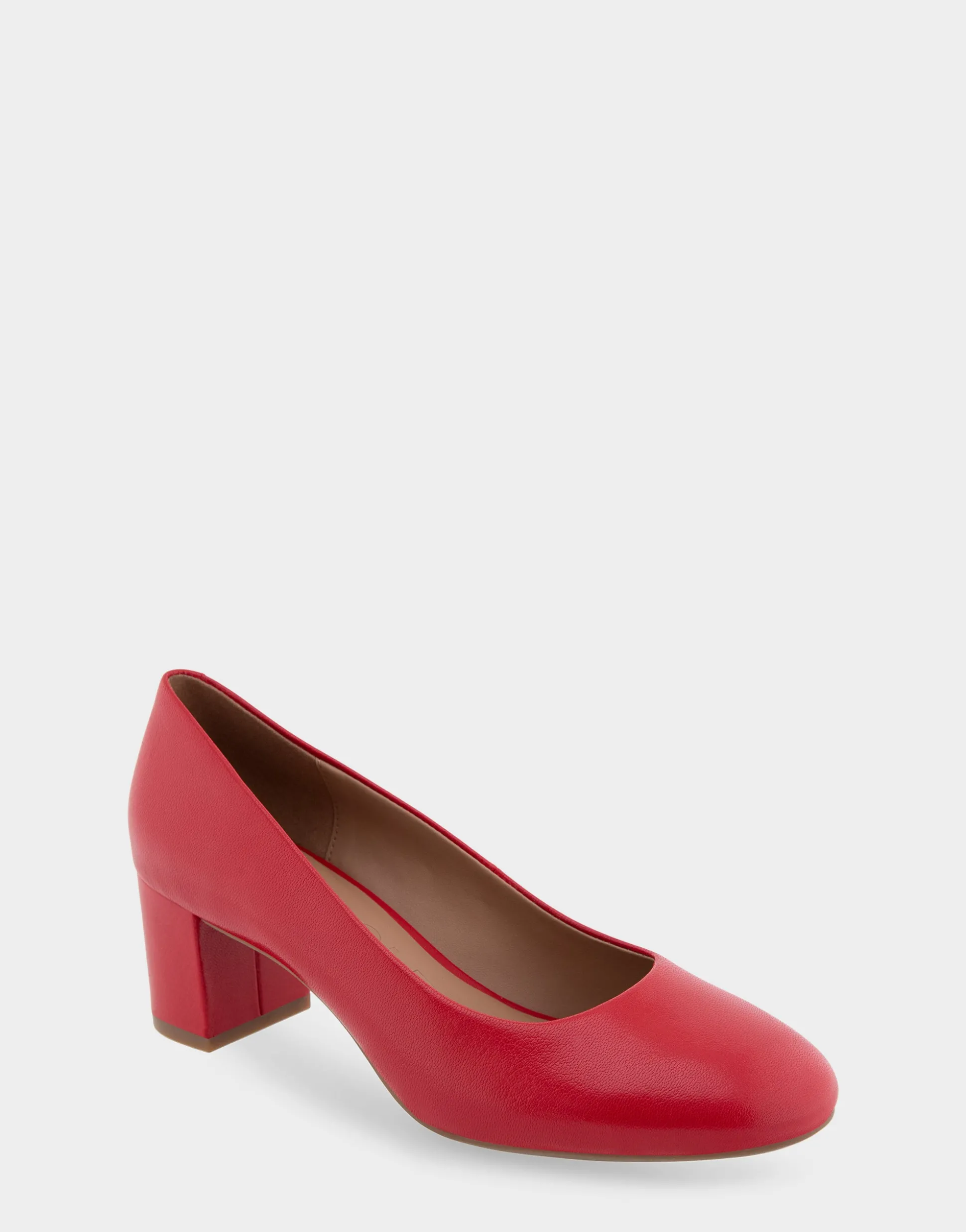 Comfortable Women's Mid Heel Pump in Racing Red Leather
