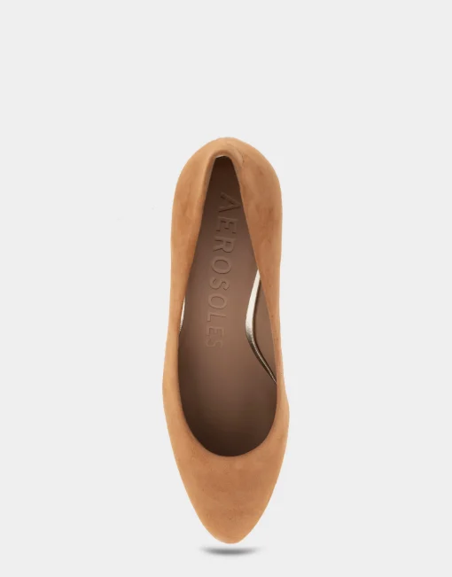 Comfortable Women's Mid Heel Pump in Tan Genuine Suede