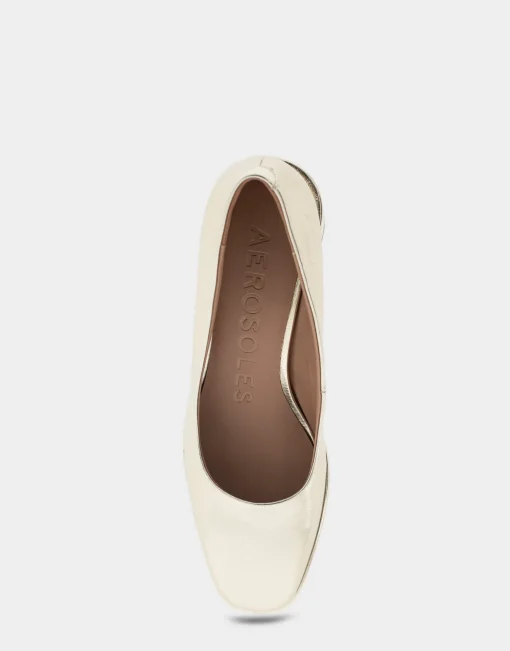 Comfortable Women's Mid Heel Pump in Gold Genuine Leather