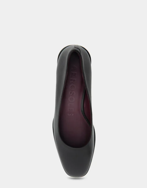 Comfortable Women's Mid Heel Pump in Black Genuine Leather